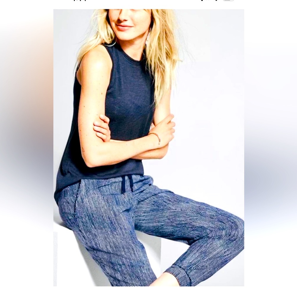 Athleta pants womens 14 blue white strech Batic midtown elastic waist